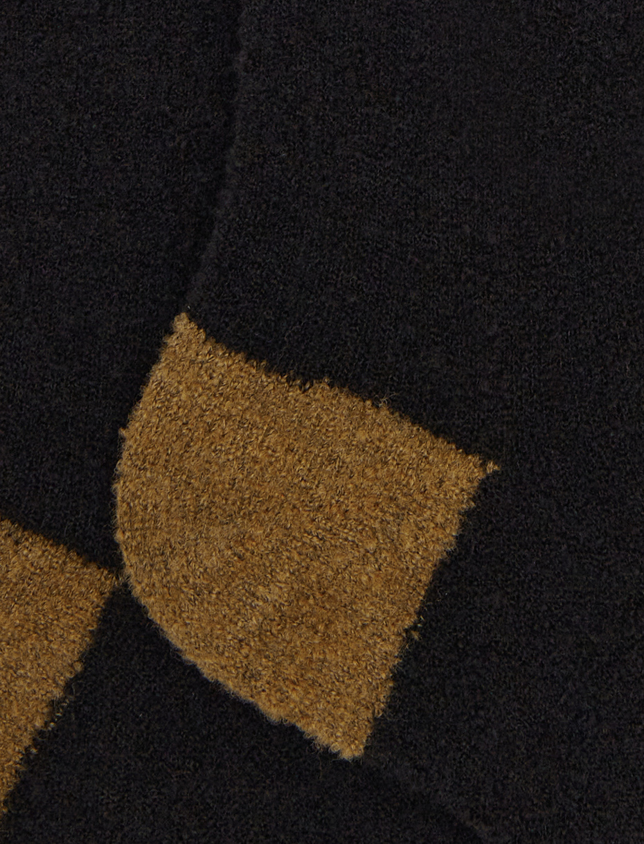 Women's long plain black bouclé wool socks with contrasting details - Gallo 1927 - Official Online Shop