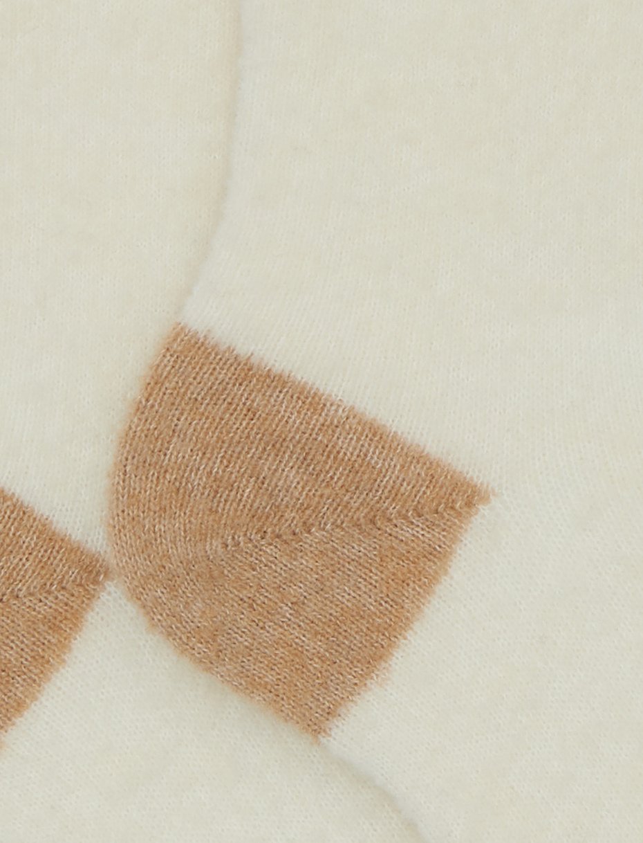 Women's long plain white bouclé wool socks with contrasting details - Gallo 1927 - Official Online Shop