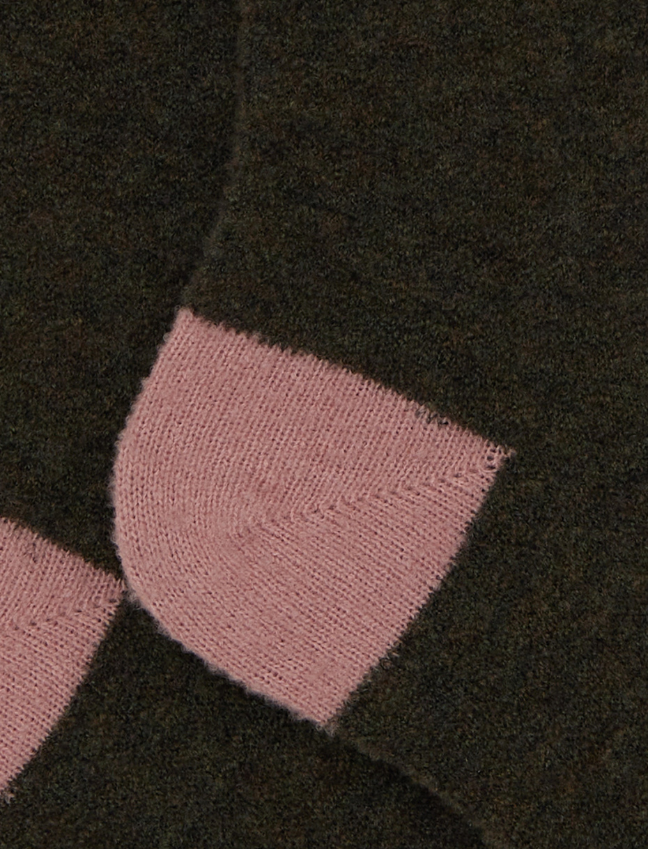 Women's long plain green bouclé wool socks with contrasting details - Gallo 1927 - Official Online Shop