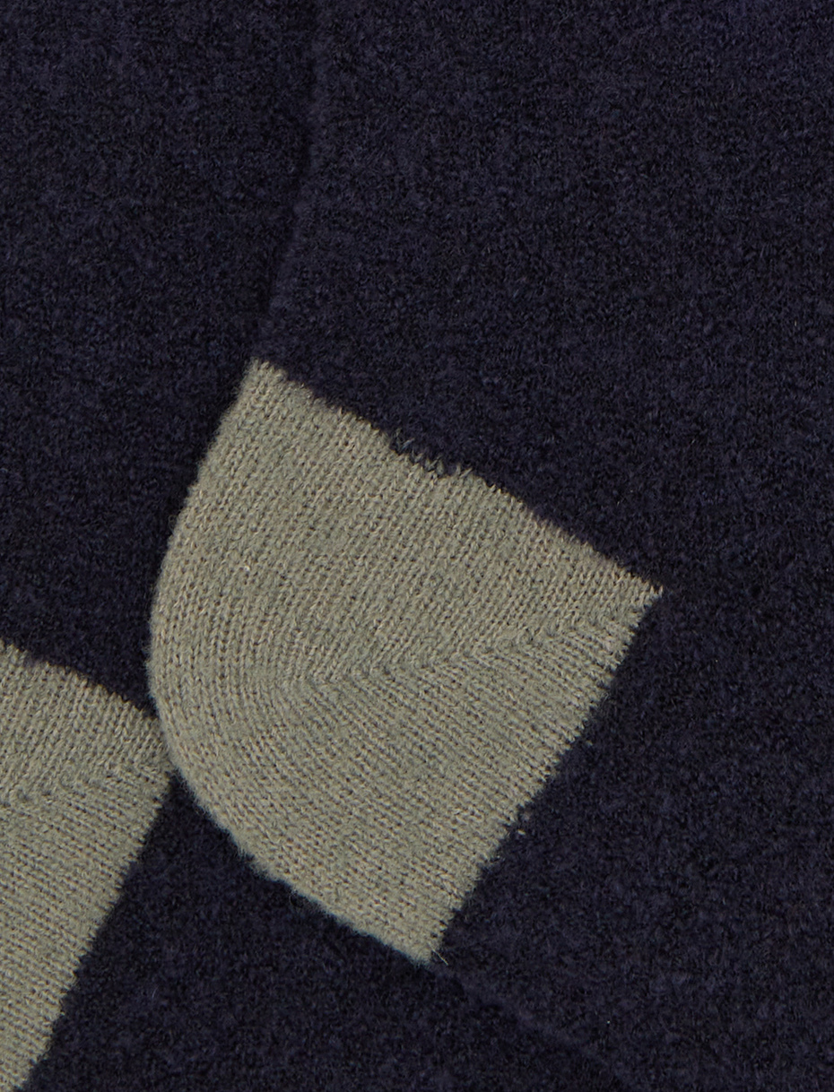 Women's long plain blue bouclé wool socks with contrasting details - Gallo 1927 - Official Online Shop