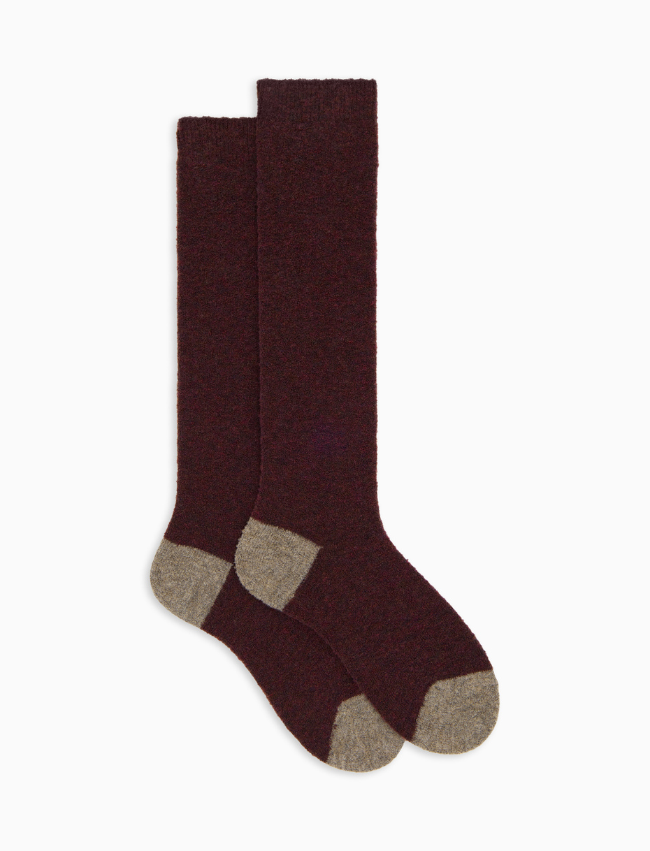 Women's long plain purple bouclé wool socks with contrasting details - Gallo 1927 - Official Online Shop