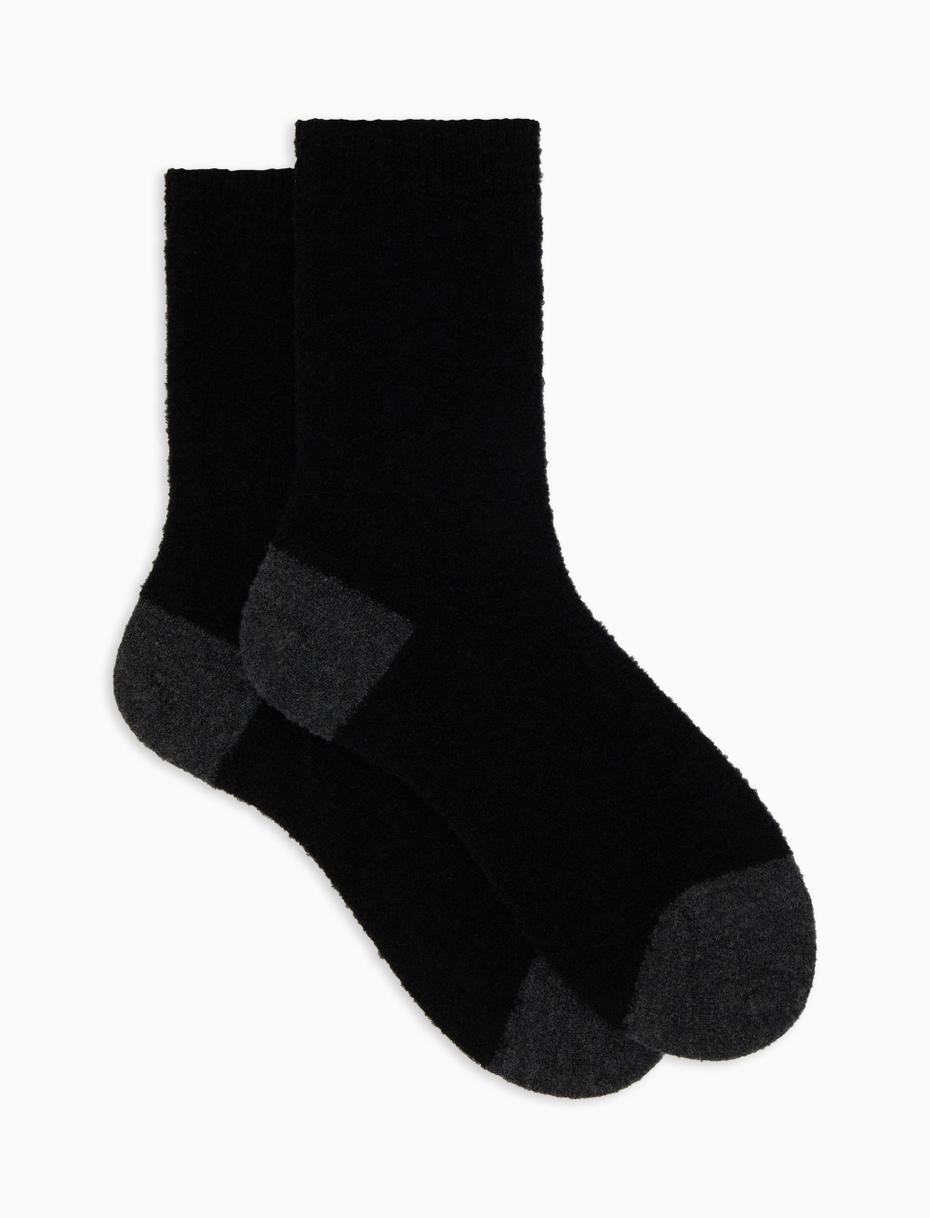 Calze corte donna lana bouclé nero tinta unita e contrasti - Gallo 1927 - Official Online Shop