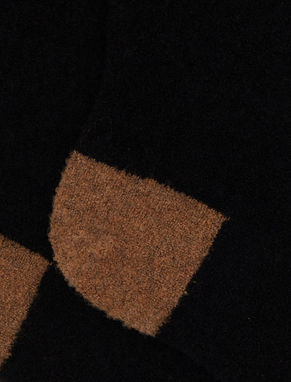 Women's short plain black bouclé wool socks with contrasting details - Gallo 1927 - Official Online Shop