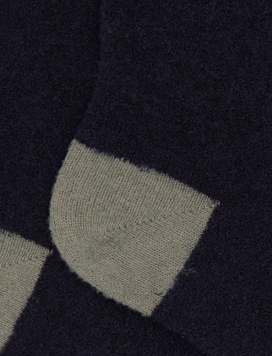 Women's short plain blue bouclé wool socks with contrasting details - Gallo 1927 - Official Online Shop