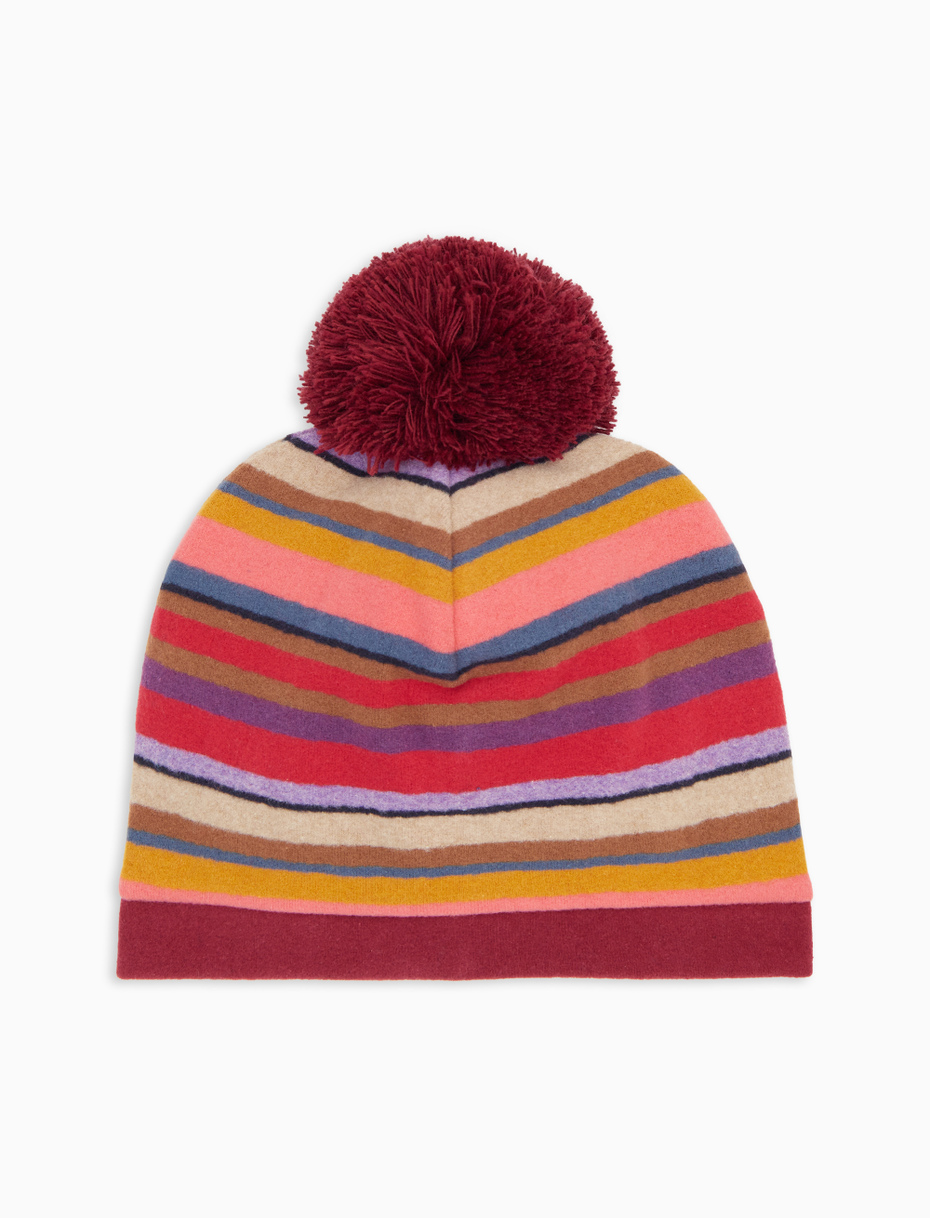 Kids' burgundy fleece beanie with multicoloured stripes - Gallo 1927 - Official Online Shop