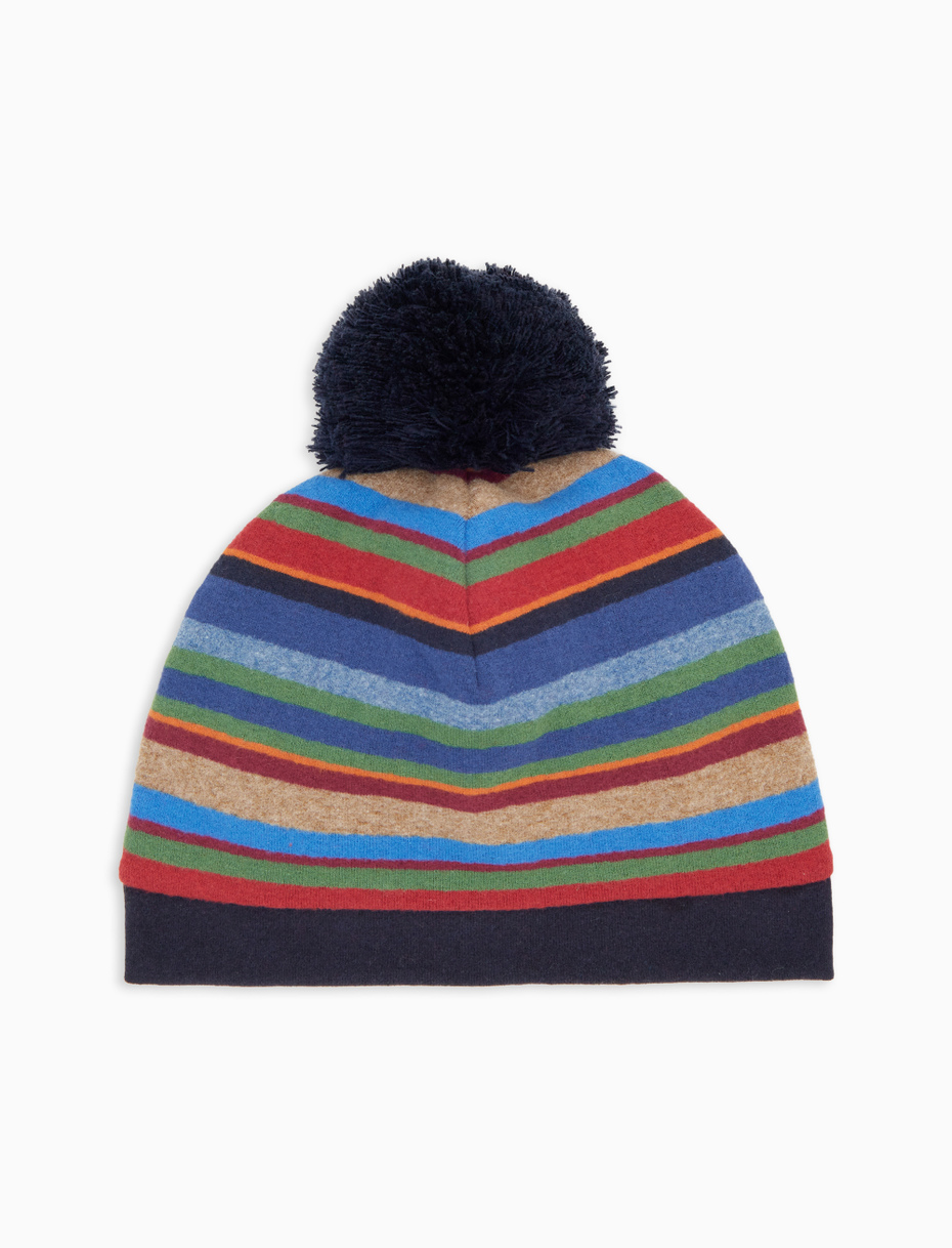 Kids' blue fleece beanie with multicoloured stripes - Gallo 1927 - Official Online Shop