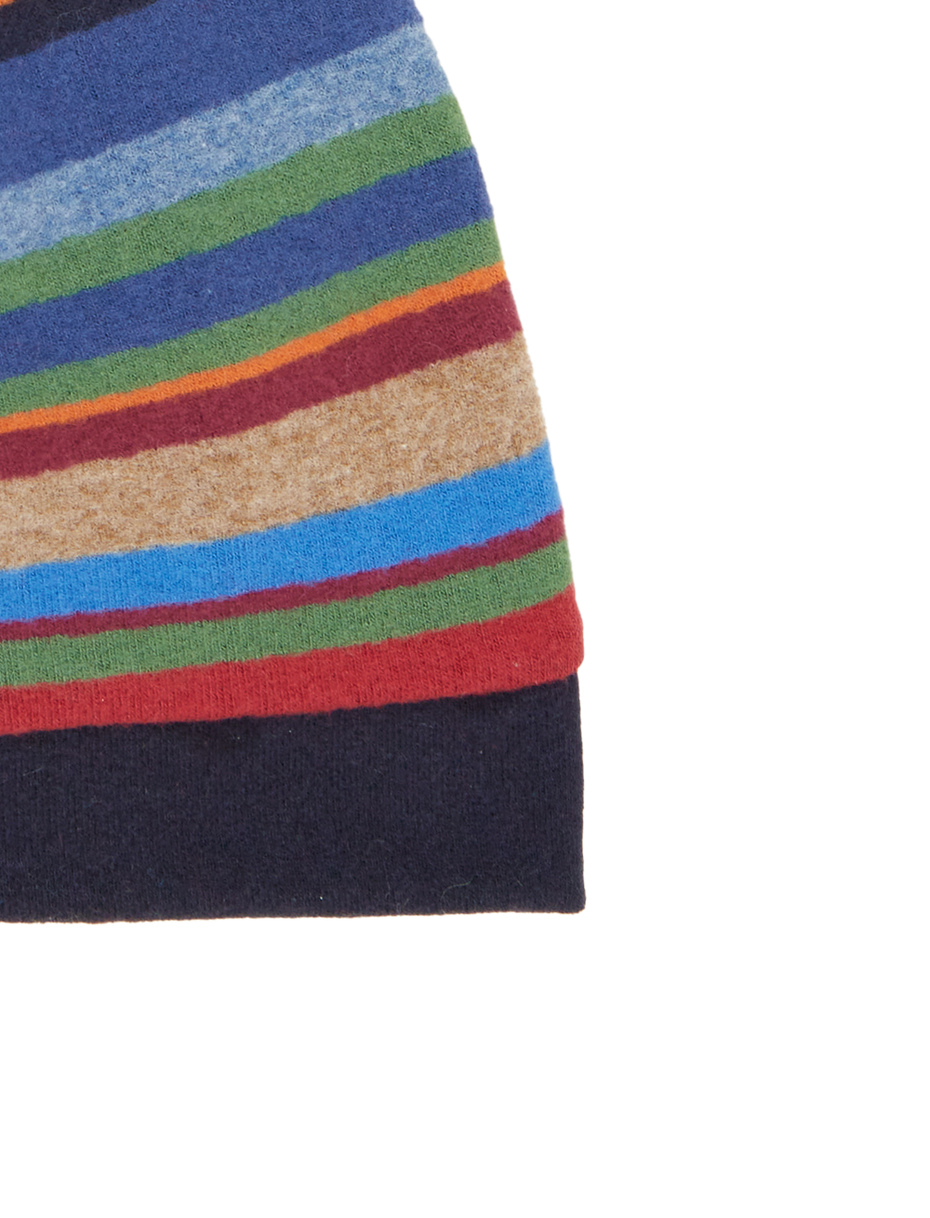 Kids' blue fleece beanie with multicoloured stripes - Gallo 1927 - Official Online Shop