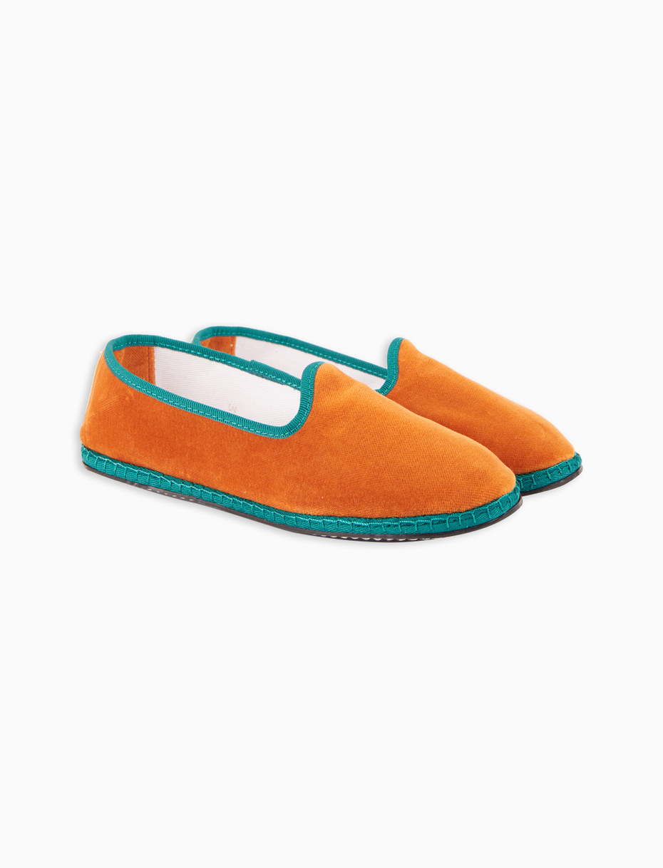 Scarpez donna velluto arancio tinta unita con contrasti - Gallo 1927 - Official Online Shop