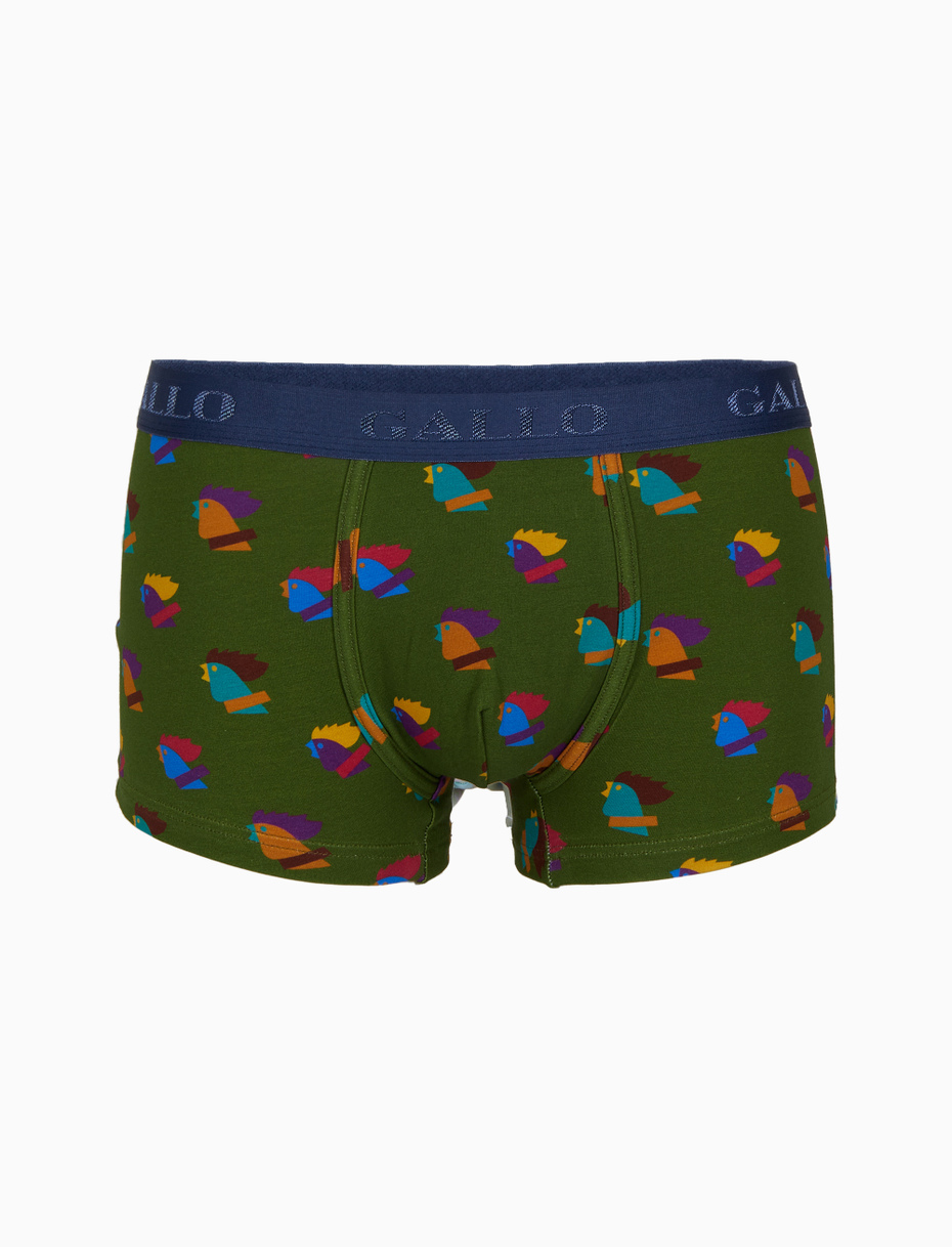 Men's green cotton boxer shorts with multicoloured rooster motif - Gallo 1927 - Official Online Shop