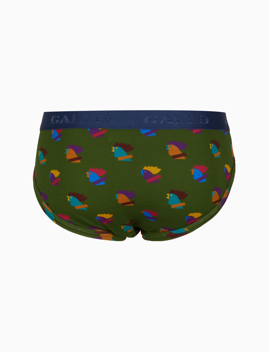 Men's green cotton briefs with multicoloured rooster motif - Gallo 1927 - Official Online Shop