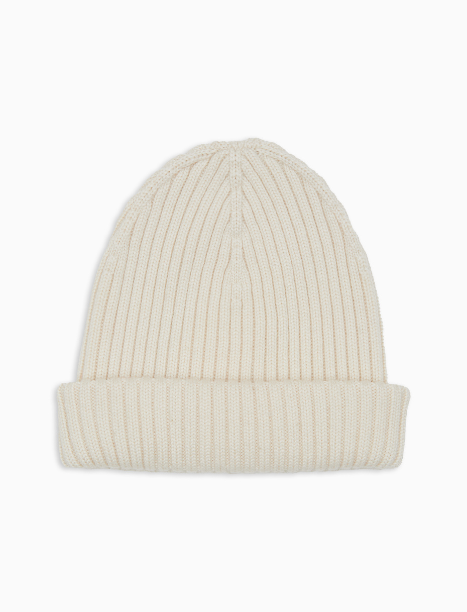 Unisex plain white ribbed wool, silk and cashmere beanie - Gallo 1927 - Official Online Shop