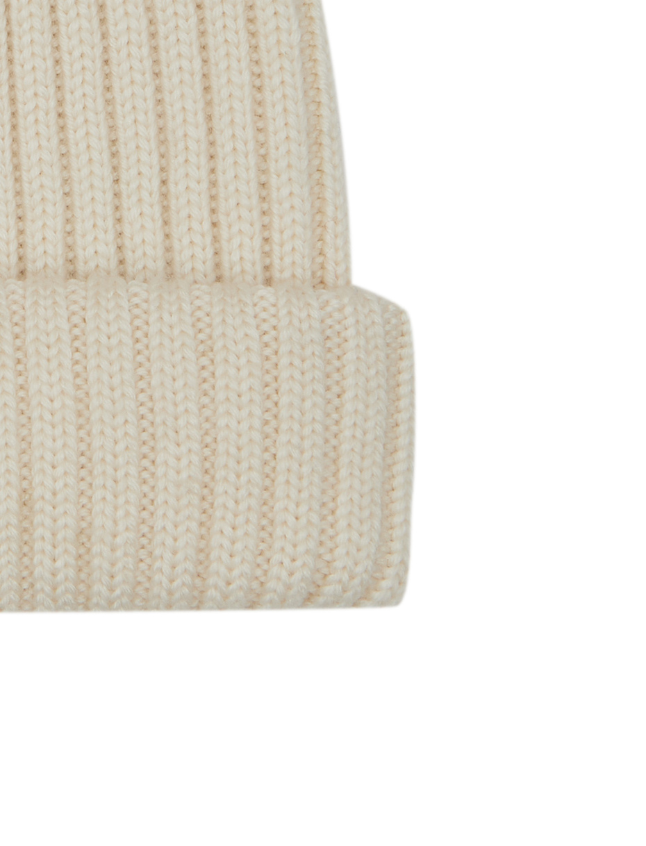 Unisex plain white ribbed wool, silk and cashmere beanie - Gallo 1927 - Official Online Shop