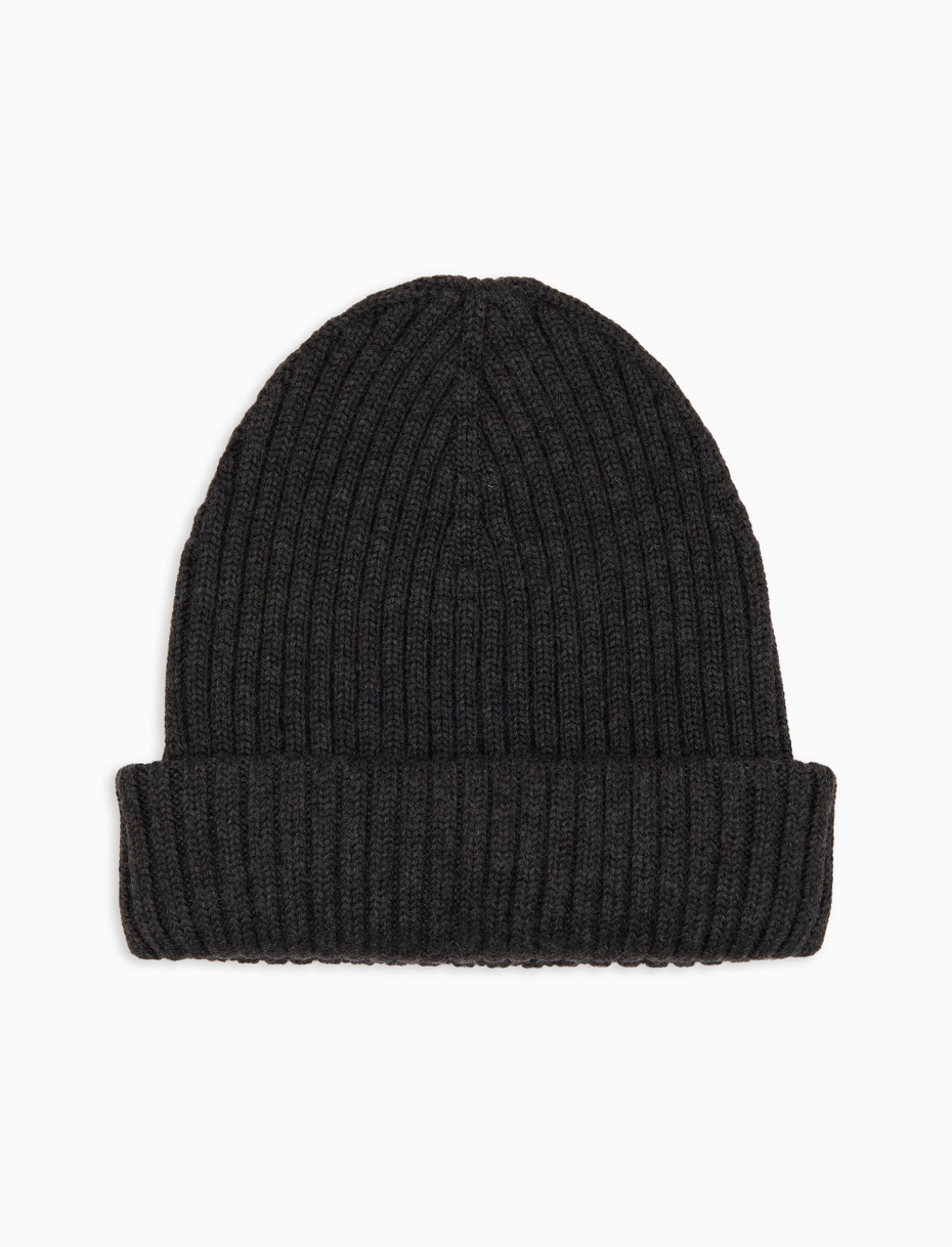 Unisex plain grey ribbed wool, silk and cashmere beanie - Gallo 1927 - Official Online Shop