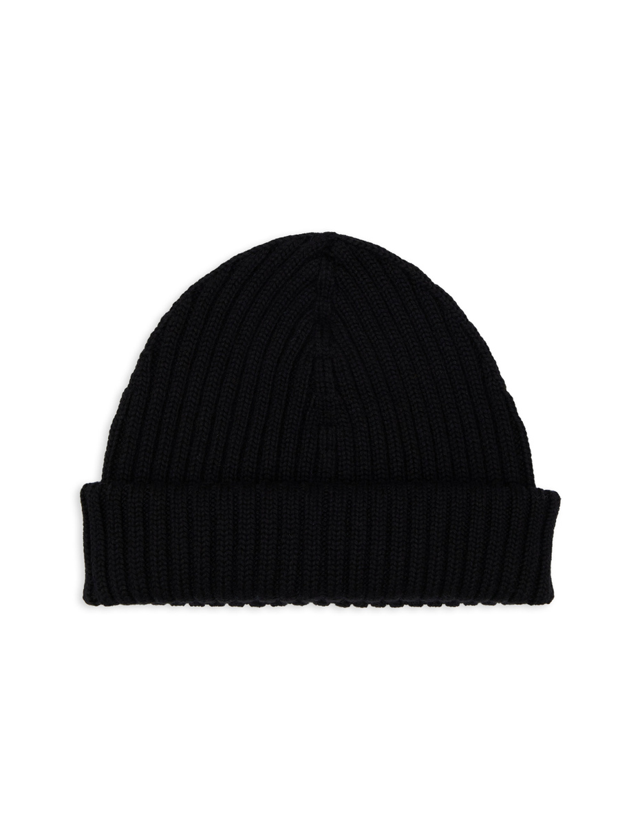 Unisex plain black ribbed wool, silk and cashmere beanie - Gallo 1927 - Official Online Shop