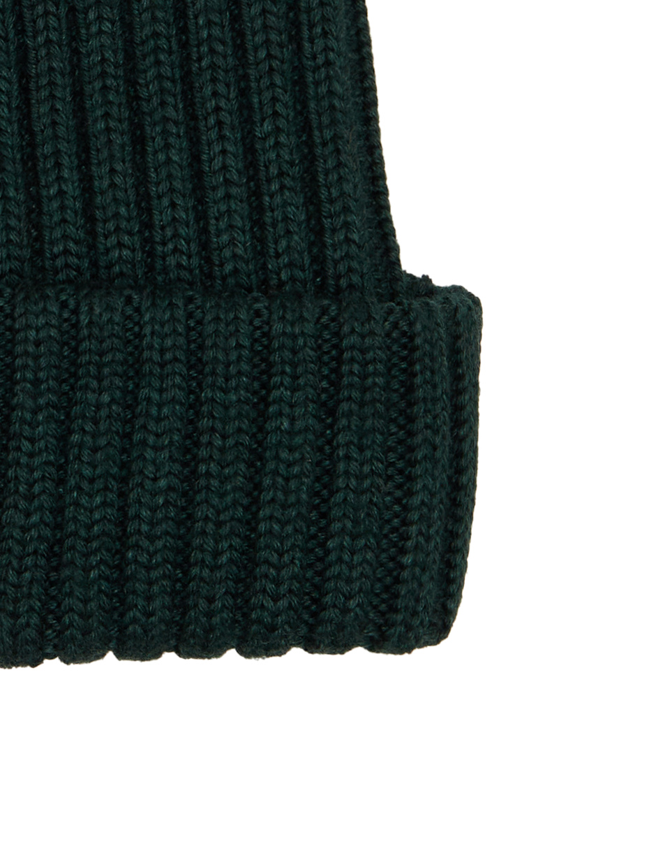 Unisex plain green ribbed wool, silk and cashmere beanie - Gallo 1927 - Official Online Shop