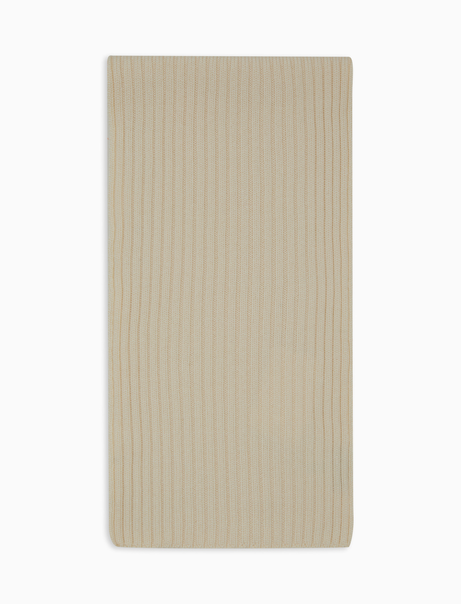 Unisex plain white ribbed scarf in wool, silk and cashmere - Gallo 1927 - Official Online Shop