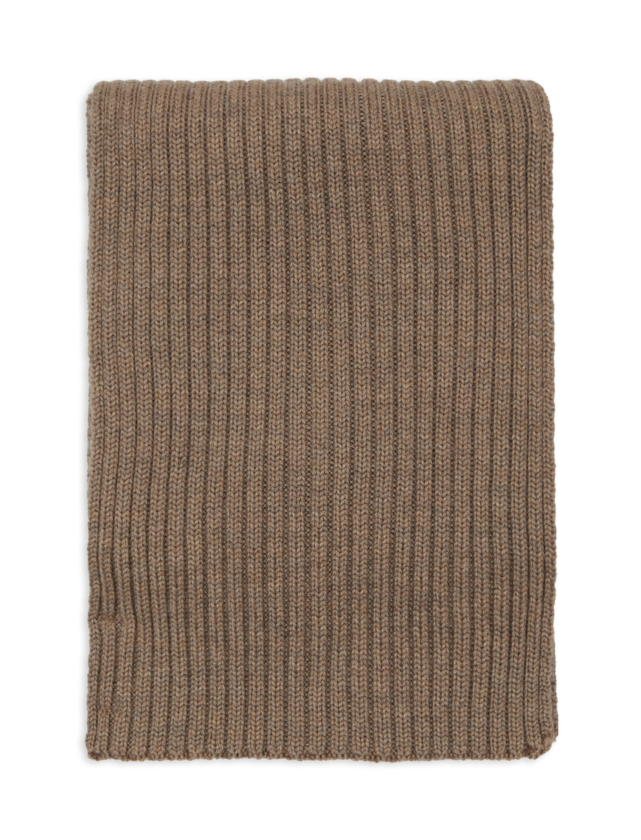 Unisex plain beige ribbed scarf in wool, silk and cashmere - Gallo 1927 - Official Online Shop