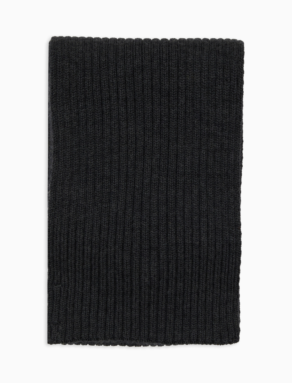 Unisex plain grey ribbed scarf in wool, silk and cashmere - Gallo 1927 - Official Online Shop