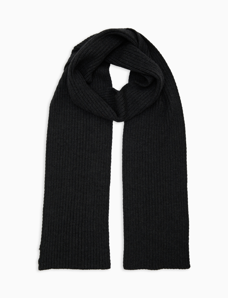 Unisex plain grey ribbed scarf in wool, silk and cashmere - Gallo 1927 - Official Online Shop