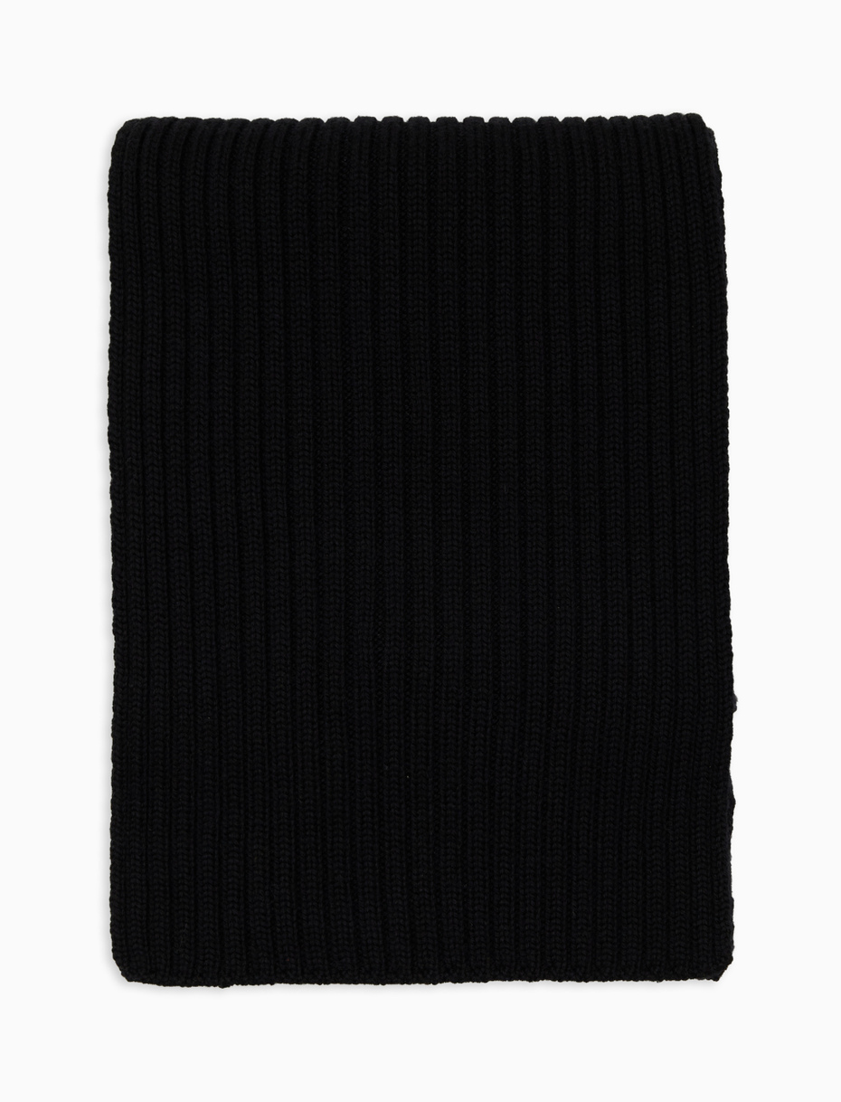 Unisex plain black ribbed scarf in wool, silk and cashmere - Gallo 1927 - Official Online Shop