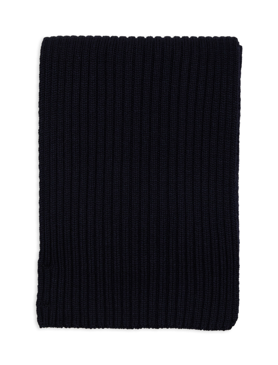 Unisex plain blue ribbed scarf in wool, silk and cashmere - Gallo 1927 - Official Online Shop