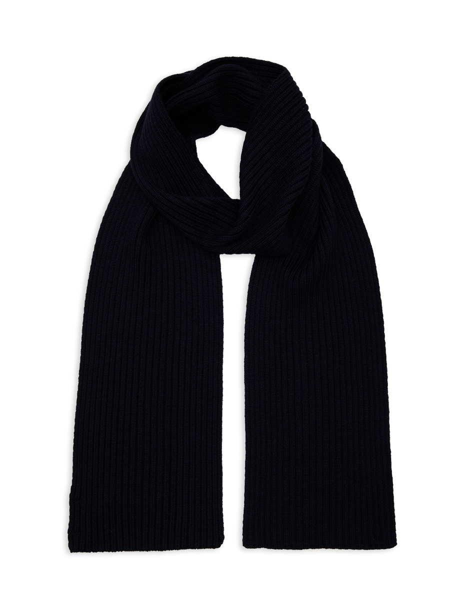 Unisex plain blue ribbed scarf in wool, silk and cashmere - Gallo 1927 - Official Online Shop