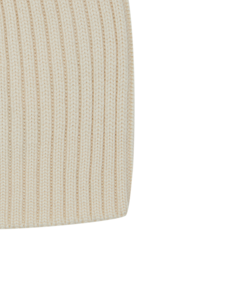 Unisex plain white ribbed beanie in wool, silk and cashmere - Gallo 1927 - Official Online Shop