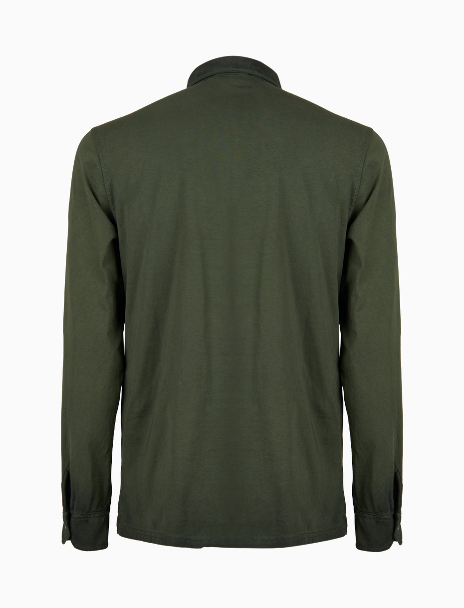 Polo camicia maniche lunghe uomo cotone verde tinta unita - Gallo 1927 - Official Online Shop
