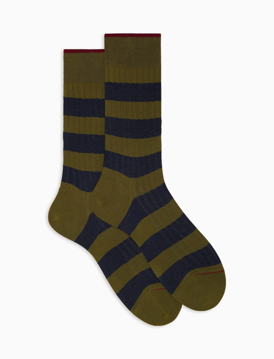 Calze corte uomo cotone verde a coste righe bicolore - Gallo 1927 - Official Online Shop
