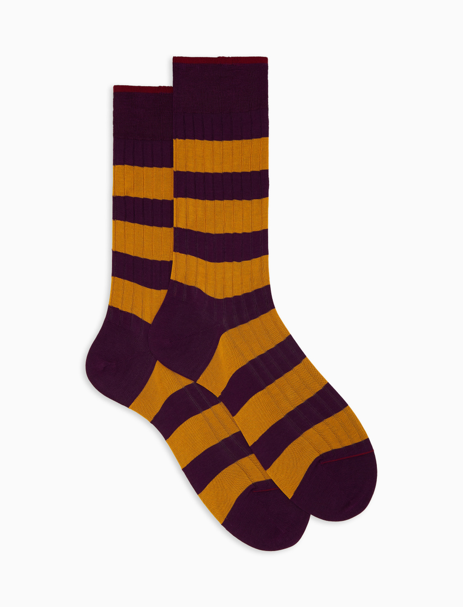 Calze corte uomo cotone viola a coste righe bicolore - Gallo 1927 - Official Online Shop