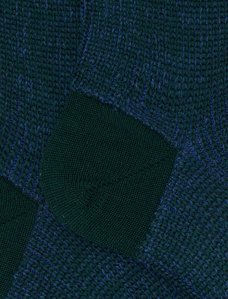 Unisex short green wool, silk and cashmere socks with mouliné motif - Gallo 1927 - Official Online Shop