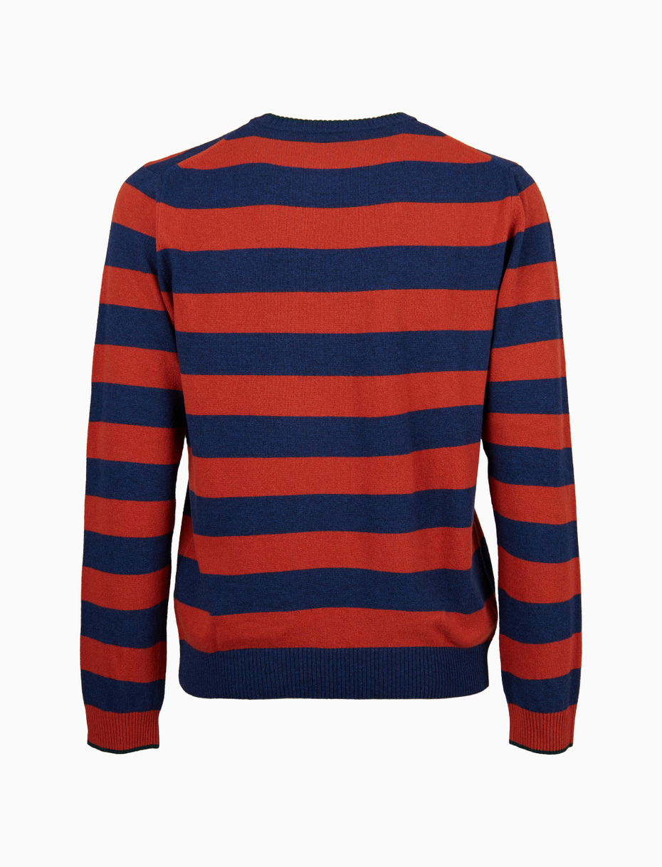 Pull girocollo uomo lana e cashmere blu righe bicolore - Gallo 1927 - Official Online Shop