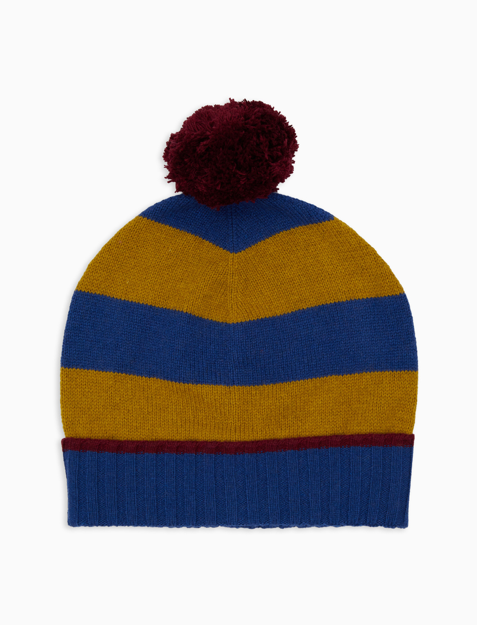 Berretto unisex lana e cashmere blu righe bicolore - Gallo 1927 - Official Online Shop