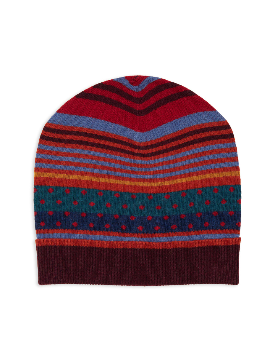Berretto unisex lana e cashmere rosso mix righe e pois - Gallo 1927 - Official Online Shop