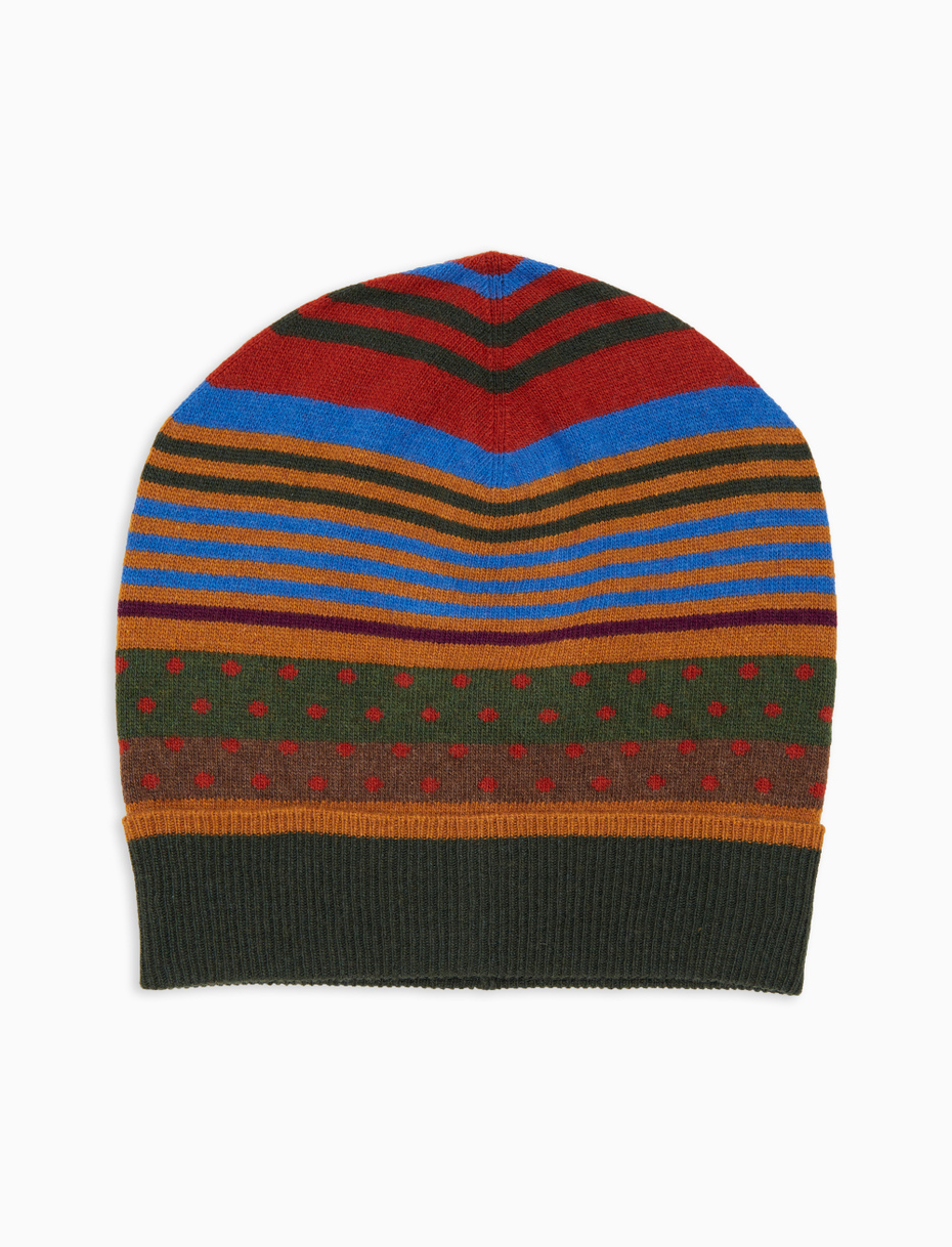 Berretto unisex lana e cashmere verde mix righe e pois - Gallo 1927 - Official Online Shop