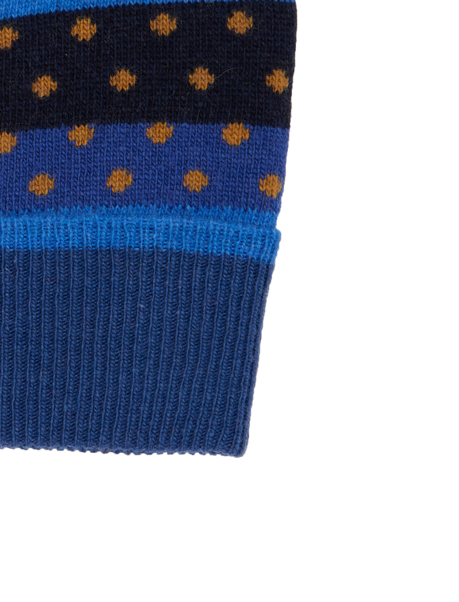 Berretto unisex lana e cashmere blu mix righe e pois - Gallo 1927 - Official Online Shop