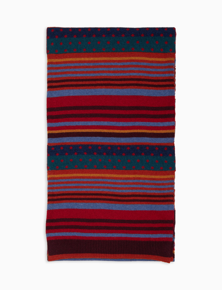 Sciarpa unisex lana e cashmere rosso mix righe e pois - Gallo 1927 - Official Online Shop