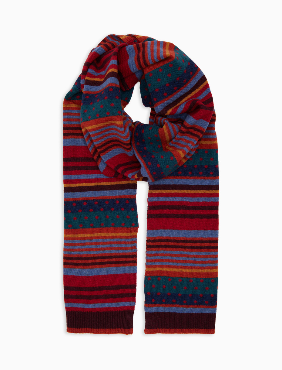 Sciarpa unisex lana e cashmere rosso mix righe e pois - Gallo 1927 - Official Online Shop