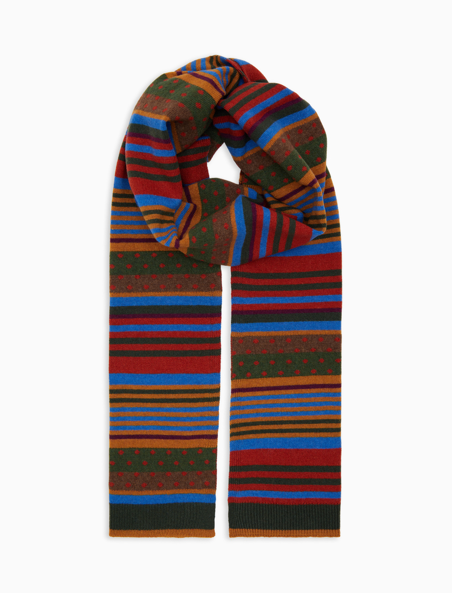 Sciarpa unisex lana e cashmere verde mix righe e pois - Gallo 1927 - Official Online Shop