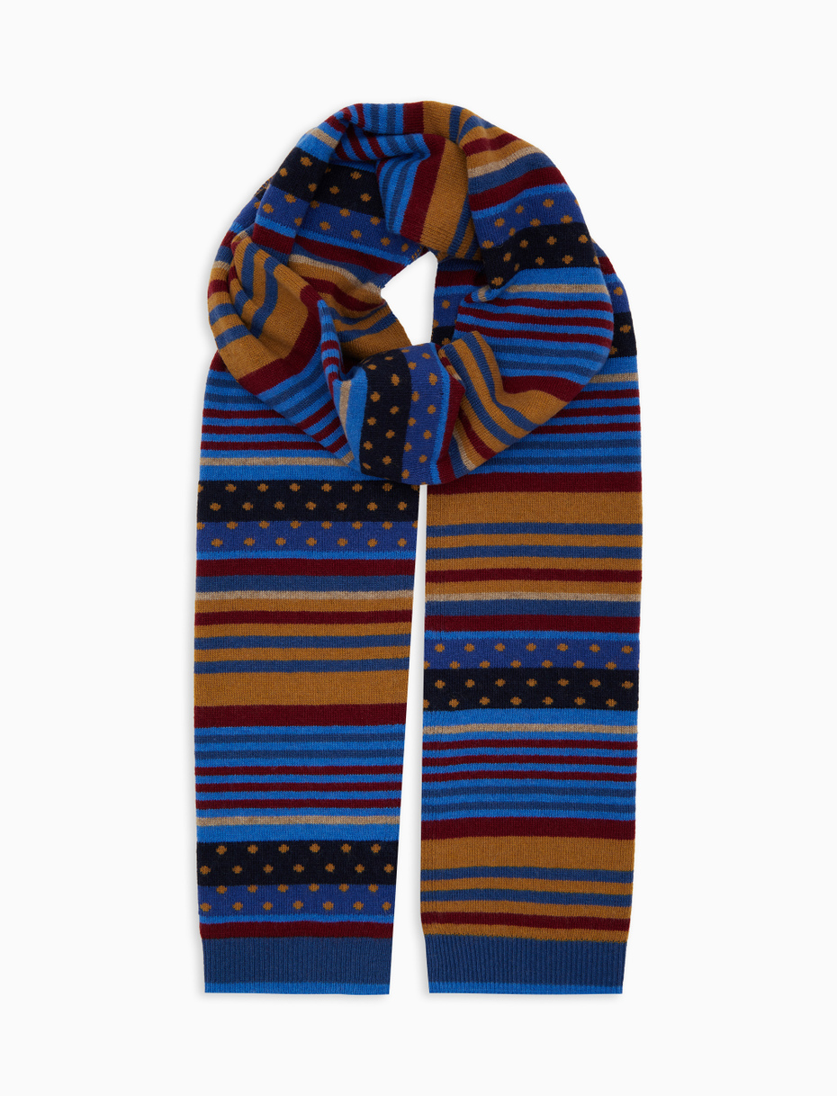 Sciarpa unisex lana e cashmere blu mix righe e pois - Gallo 1927 - Official Online Shop