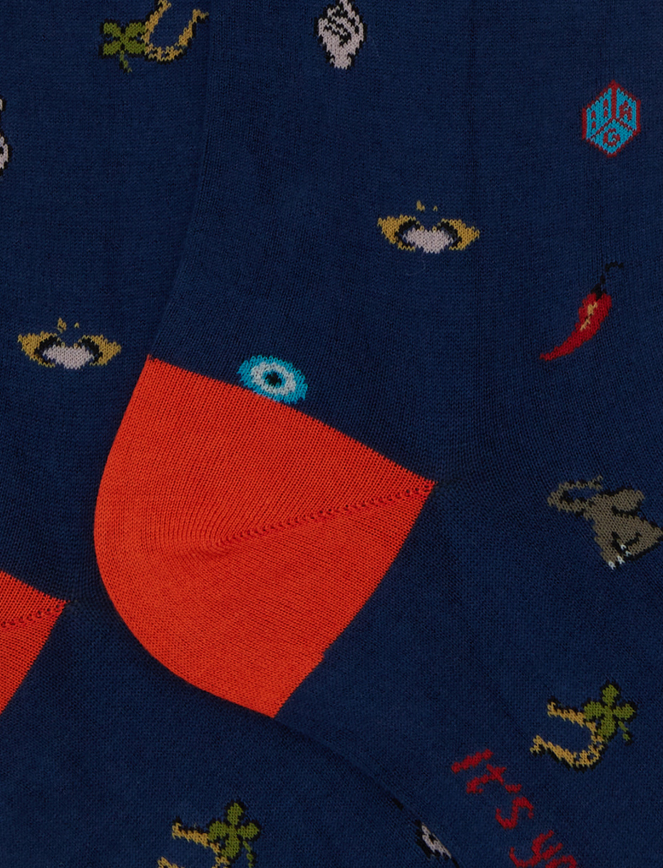 Men’s long blue cotton socks with lucky charm motif - Gallo 1927 - Official Online Shop