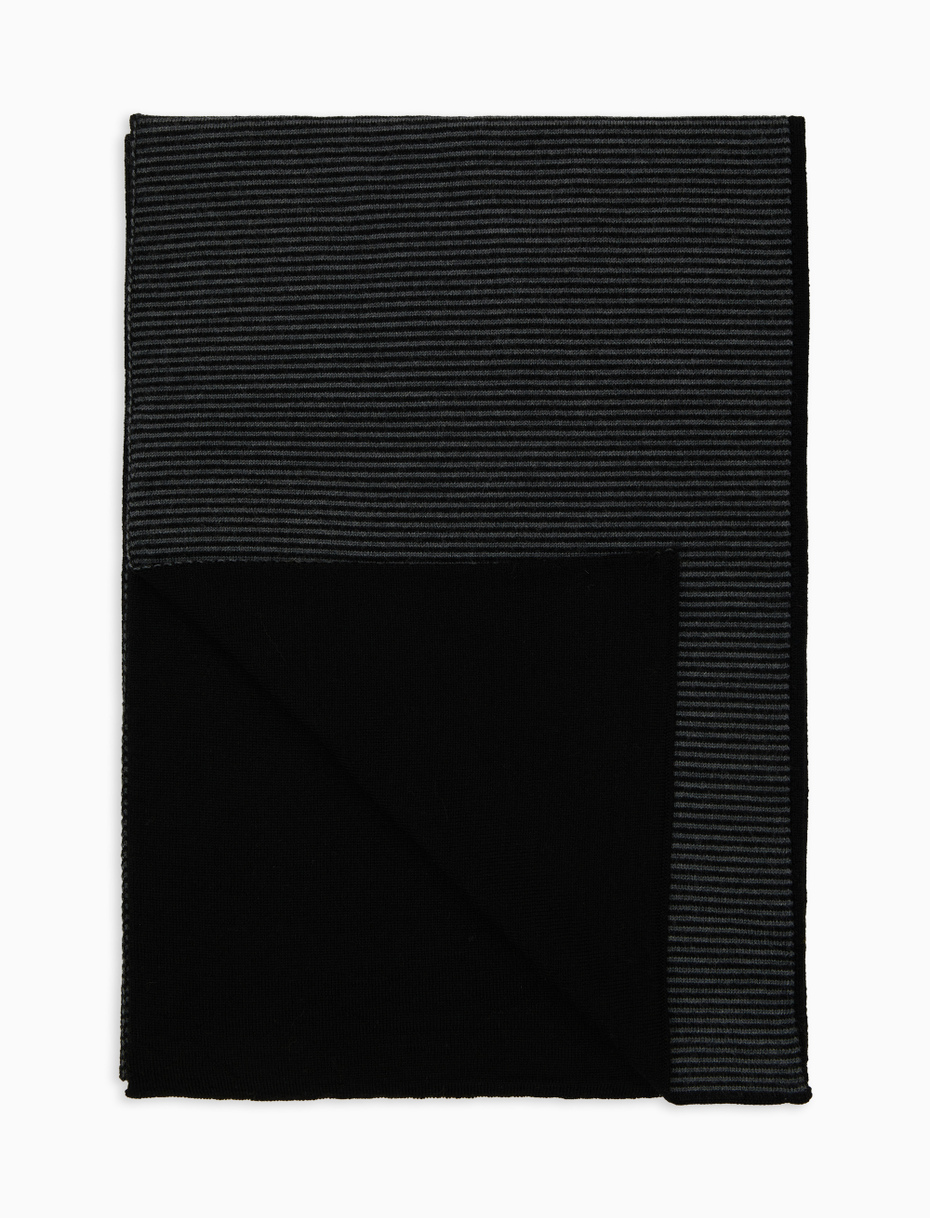 Men's black wool scarf with Windsor stripes - Gallo 1927 - Official Online Shop