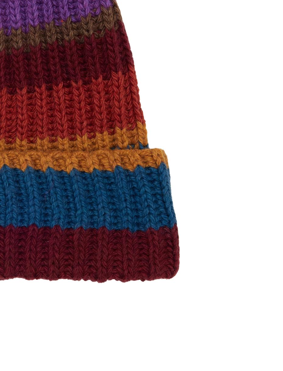 Unisex beret in burgundy wool, viscose, and cashmere with multicolored stripes - Gallo 1927 - Official Online Shop