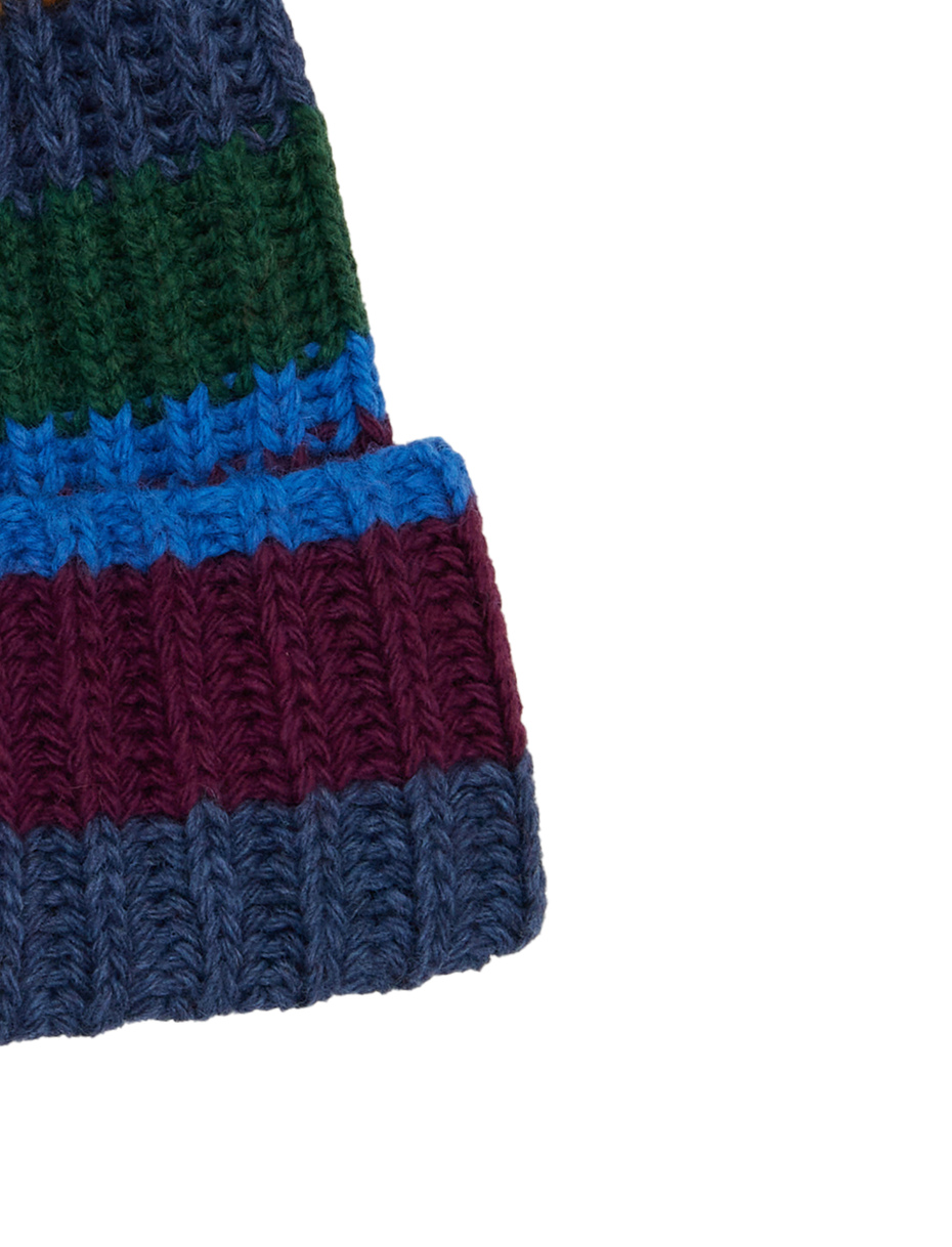 Unisex beret in blue wool, viscose, and cashmere with multicolored stripes - Gallo 1927 - Official Online Shop