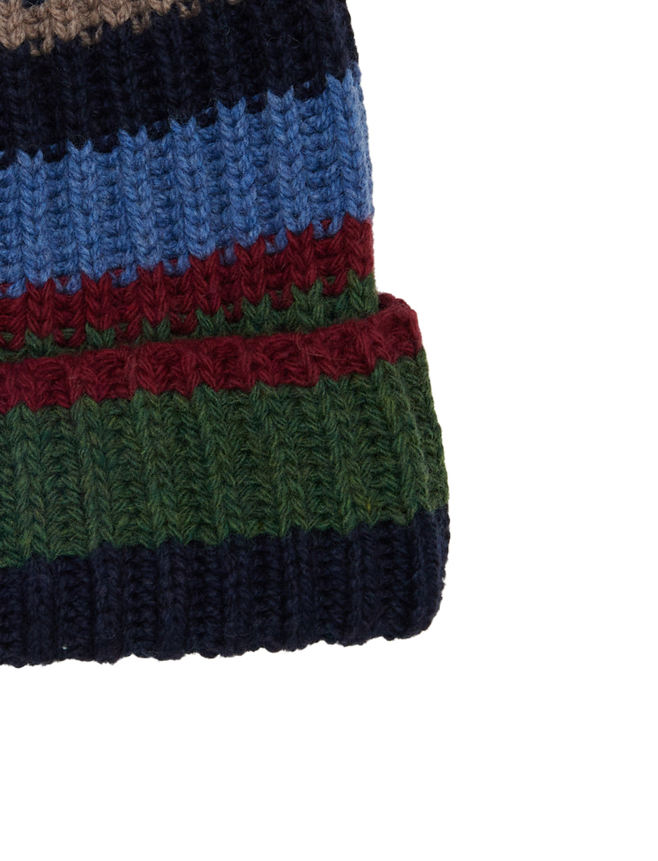 Unisex beret in blue wool, viscose, and cashmere with multicolored stripes - Gallo 1927 - Official Online Shop