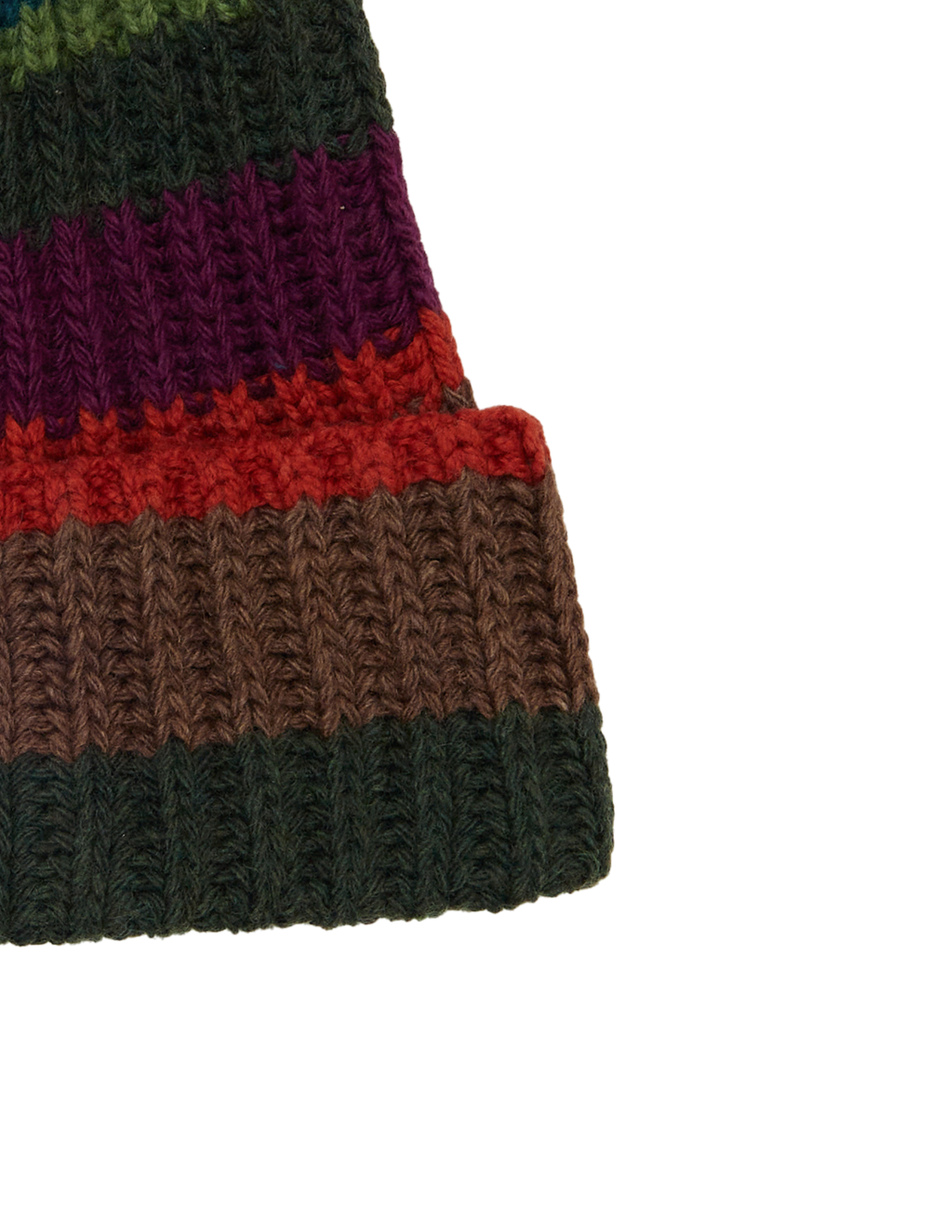 Unisex beret in green wool, viscose, and cashmere with multicolored stripes - Gallo 1927 - Official Online Shop