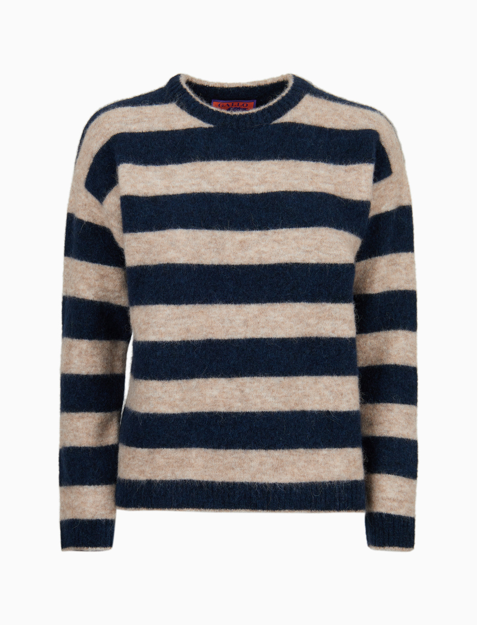 Pull girocollo donna alpaca e lana blu righe bicolore - Gallo 1927 - Official Online Shop