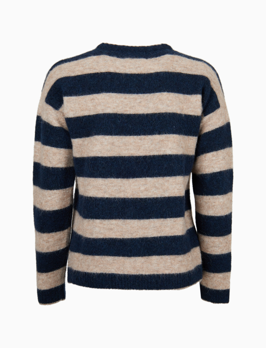 Pull girocollo donna alpaca e lana blu righe bicolore - Gallo 1927 - Official Online Shop