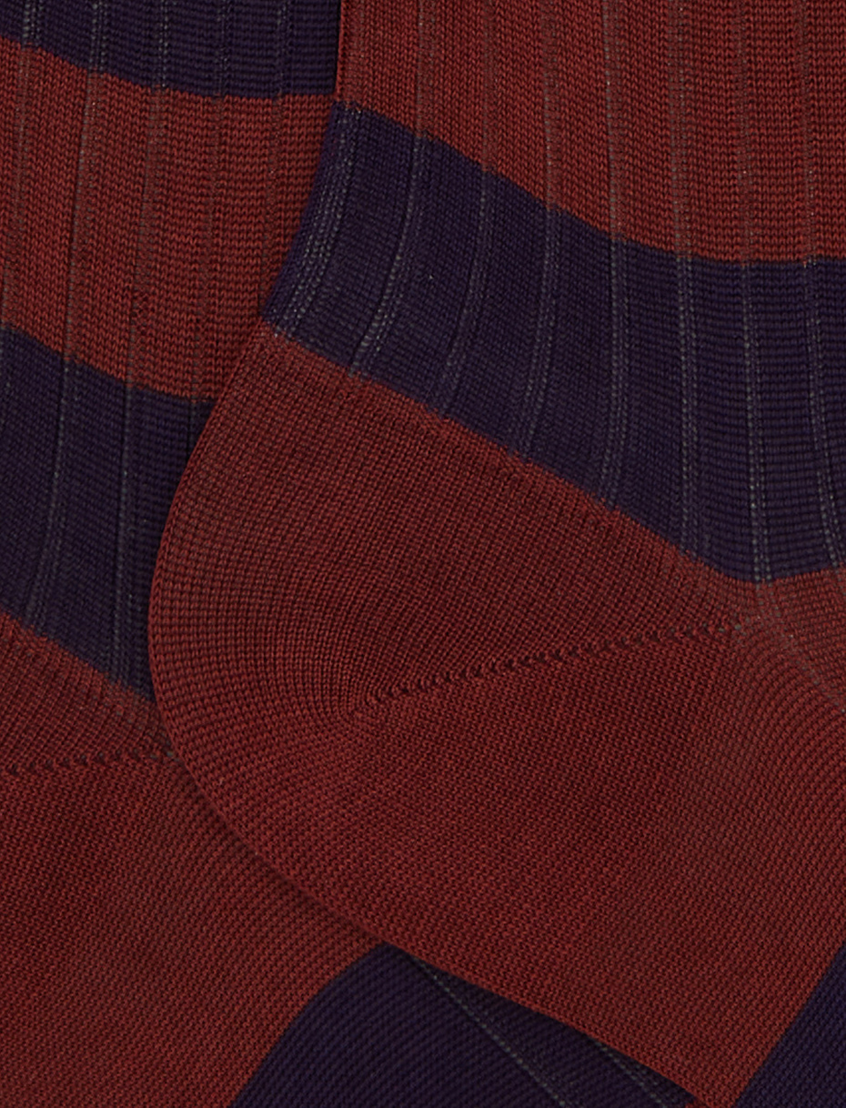 Women’s long brown ribbed cotton socks with two-tone stripes - Gallo 1927 - Official Online Shop