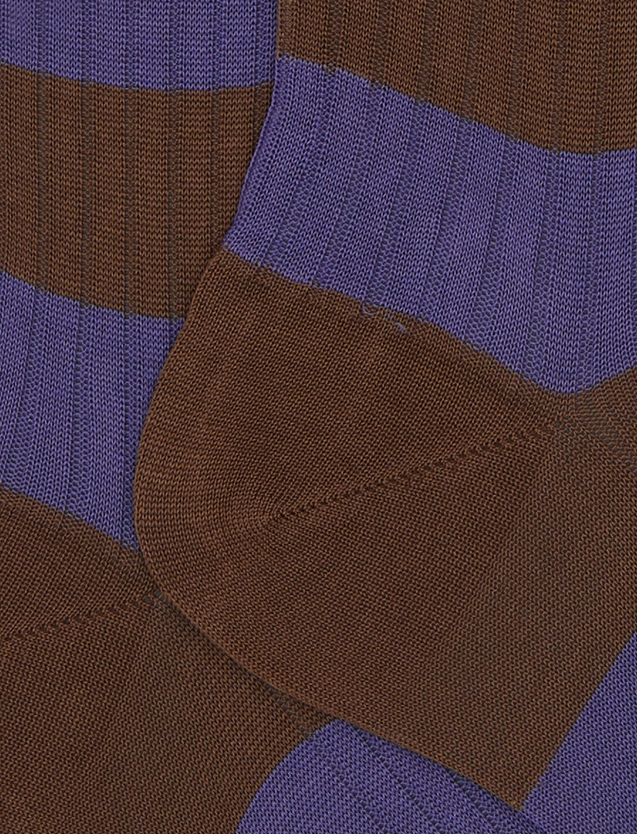 Women’s long brown ribbed cotton socks with two-tone stripes - Gallo 1927 - Official Online Shop